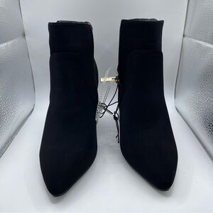 New London Fog Justyn Black Faux Suede Matte Gold Chunky  WomensAnkle Bootie 5.5